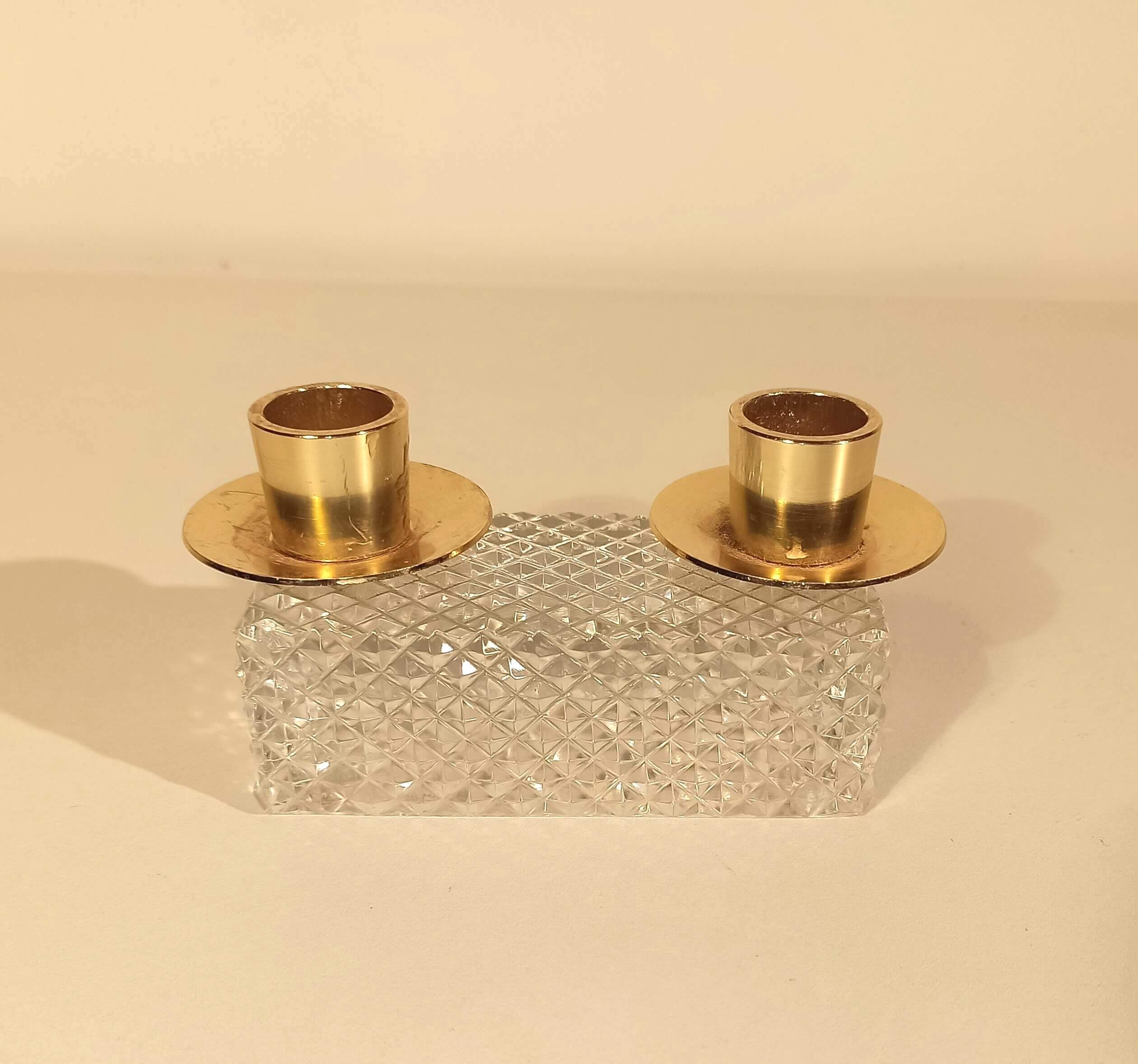 Vintage antique candle holder in molded and gilded glass