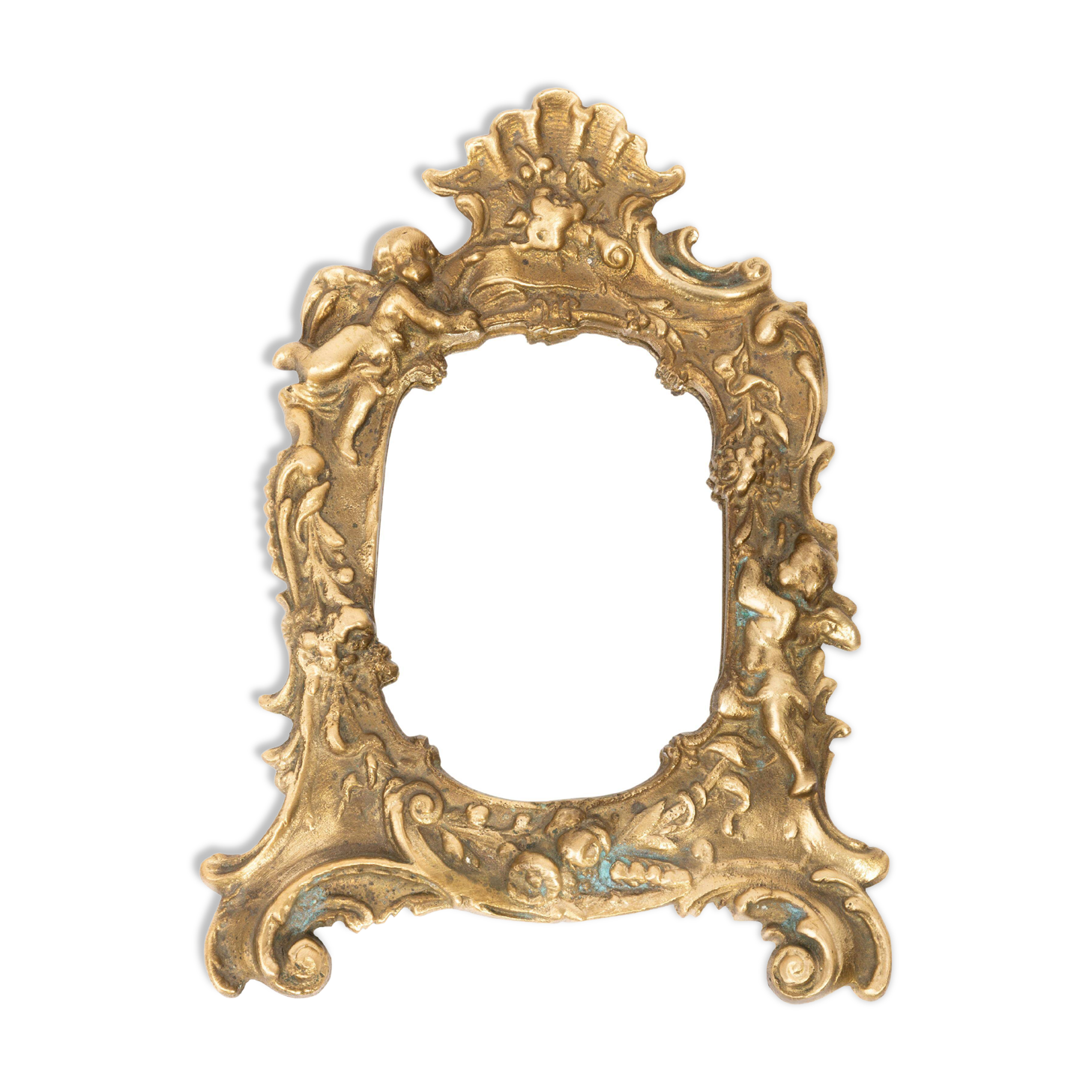 Miniature vintage gold mirror with angels, Italy, 1960s