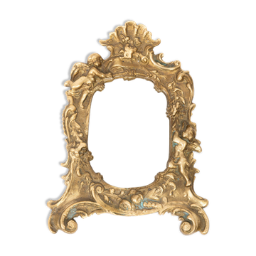 Miniature vintage gold mirror with angels, Italy, 1960s