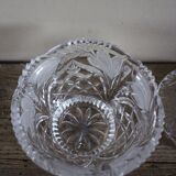 Sugar bowl, candy dish with chiseled glass and foliage