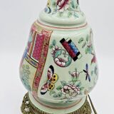 Chinese bronze and porcelain lamp decorated with insects and flowers
