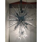 Set of 2 Murano Glass Ice Clear Sputnik Italian Chandelier
