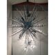 Set of 2 Murano Glass Ice Clear Sputnik Italian Chandelier