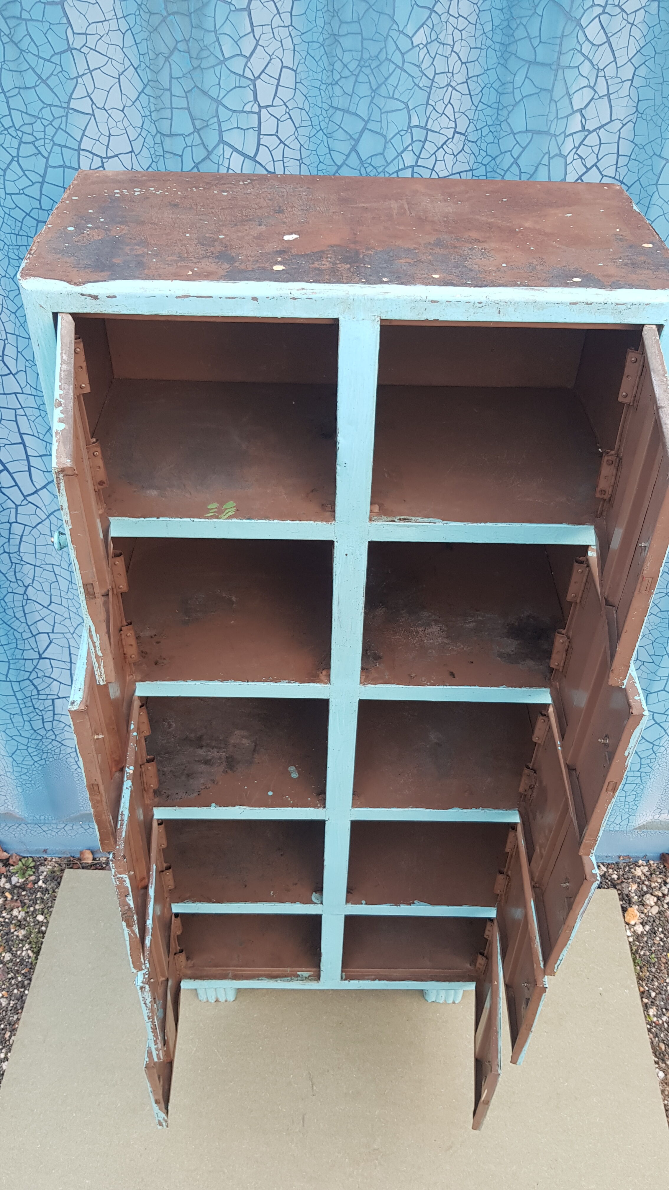 Old metal workshop furniture original turquoise patina