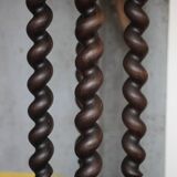 Vintage wood and marble side table, Louis XIII style turned wood pedestal table