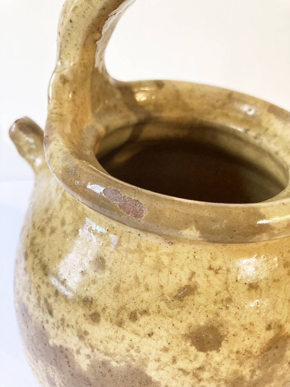 Antique Provençal jug / goat in yellow enamelled stoneware