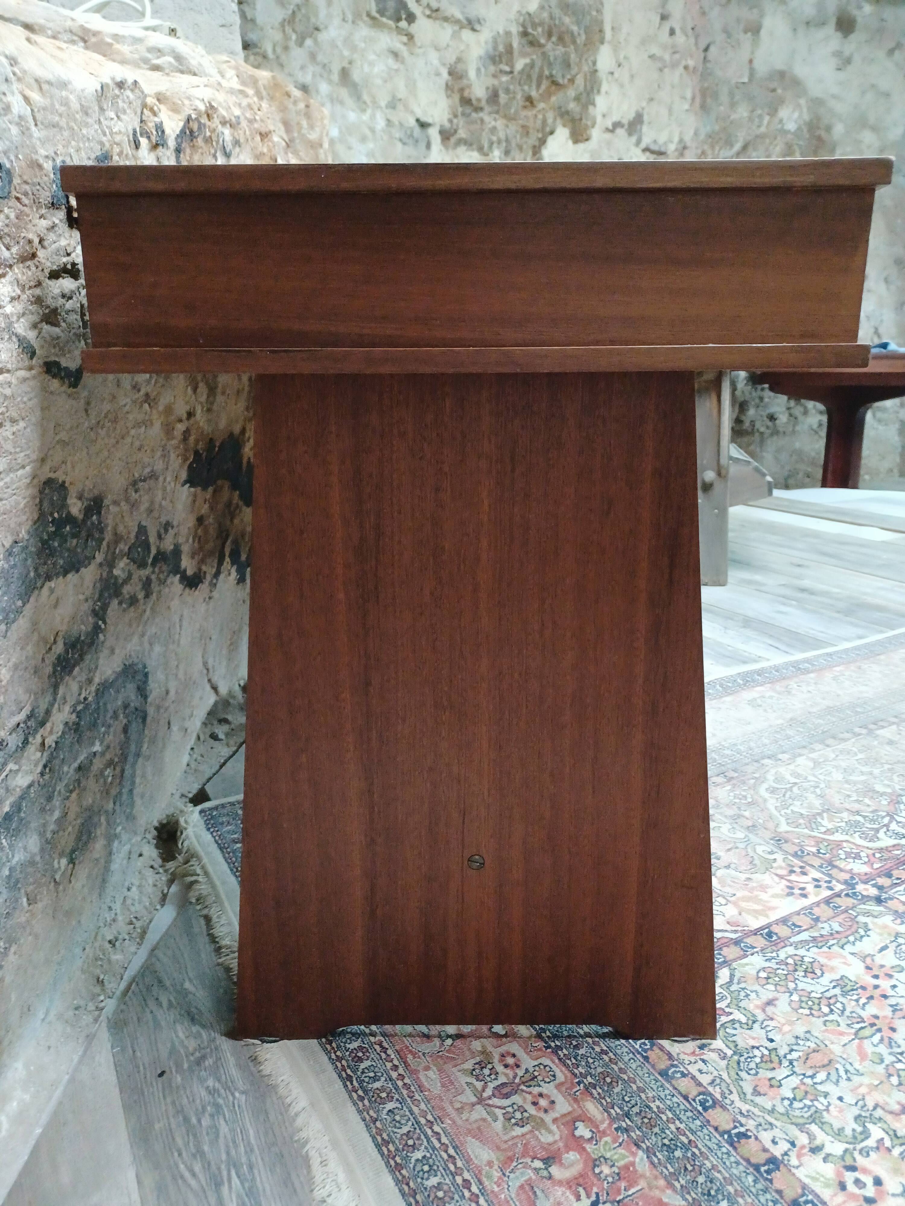 Retro design desk in veneer and brass 60s-70s