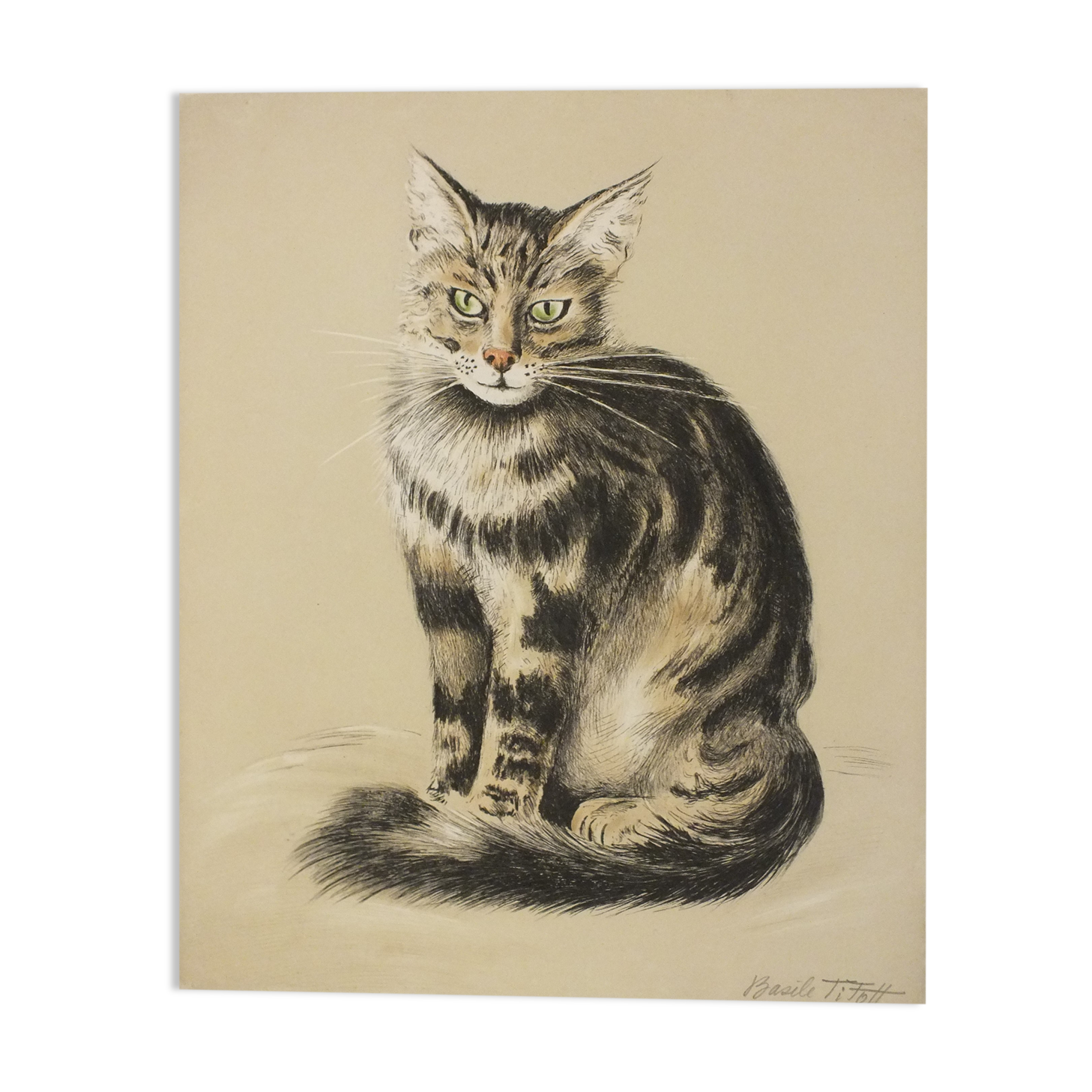 Basile Titoff - Large Signed Lithograph - Elf Cat