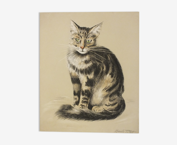 Basile Titoff - Grande Lithographie signée - Lutin Chat