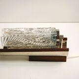 Pair of Swedish vintage wall lamps - elegant design in crystal glass, teak and chrome - 1960s.