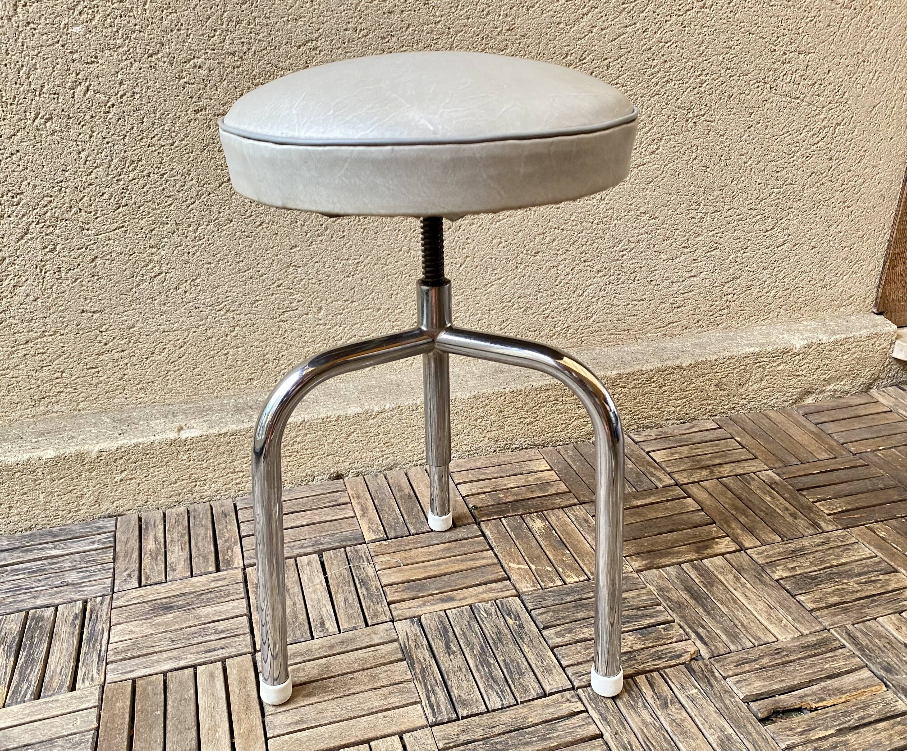 Stool tripod swivel workshop height adjustable skai & chrome vintage 60s