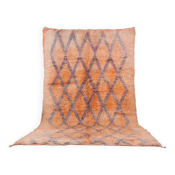 Tapis marocain vintage orange 205 x 340 cm, tapis en laine berbère, décoration intérieure boho