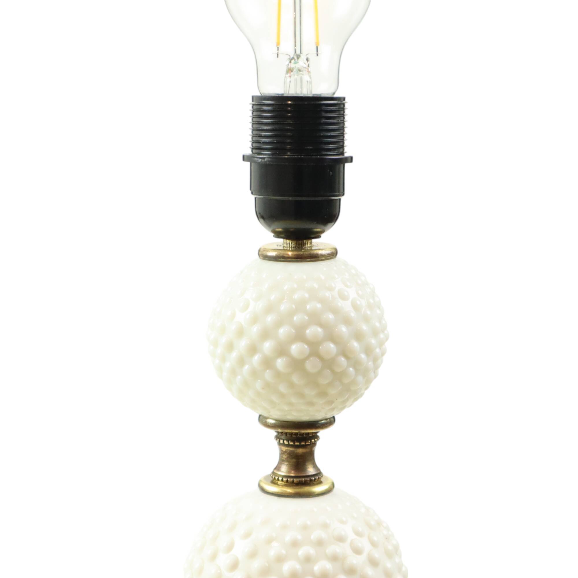 Vintage Table Lamp Frosted Milk Glass Brass Hobnail 1970s
