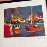 Signed lithograph by Marcel Mouly – Post-Cubist port scene