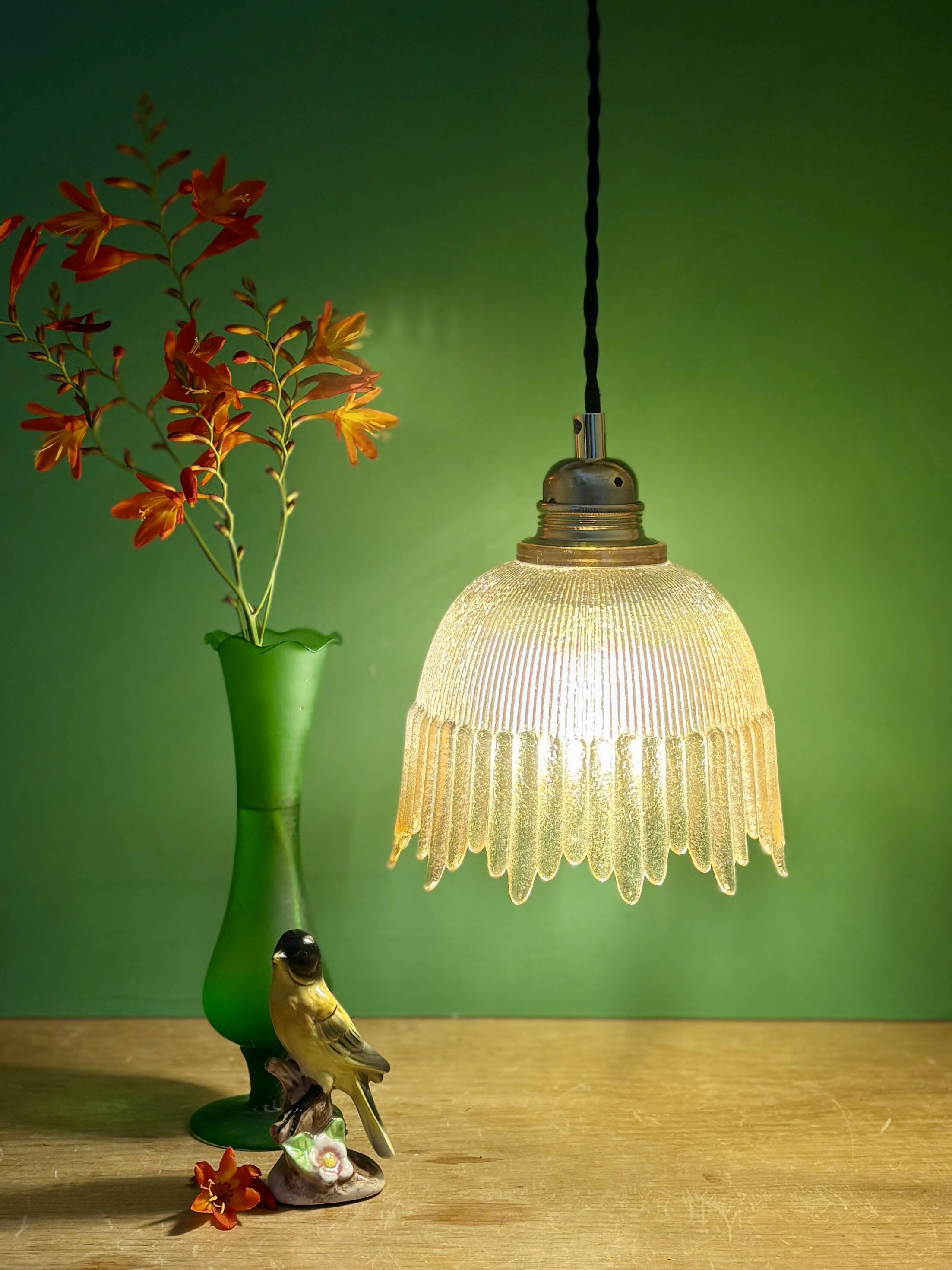Vintage amber glass tulip pendant light