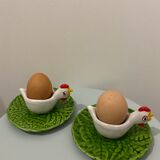 2 coquetiers en céramique vintage - poules