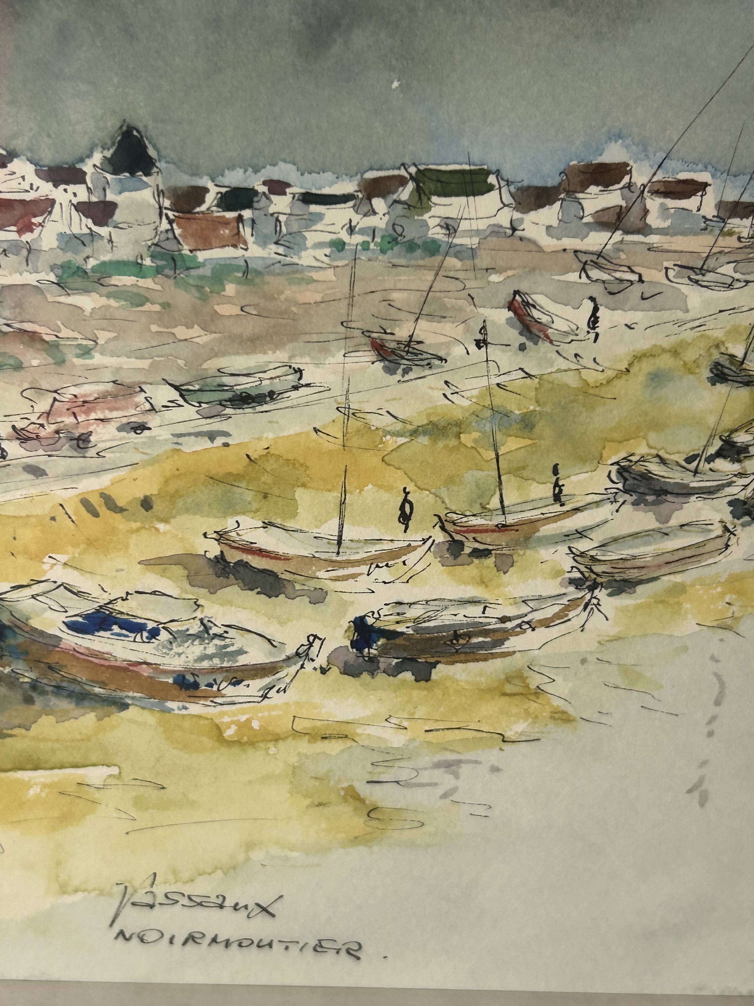 20th century Impressionist school - Vassaux - Marine watercolor - Noirmoutier