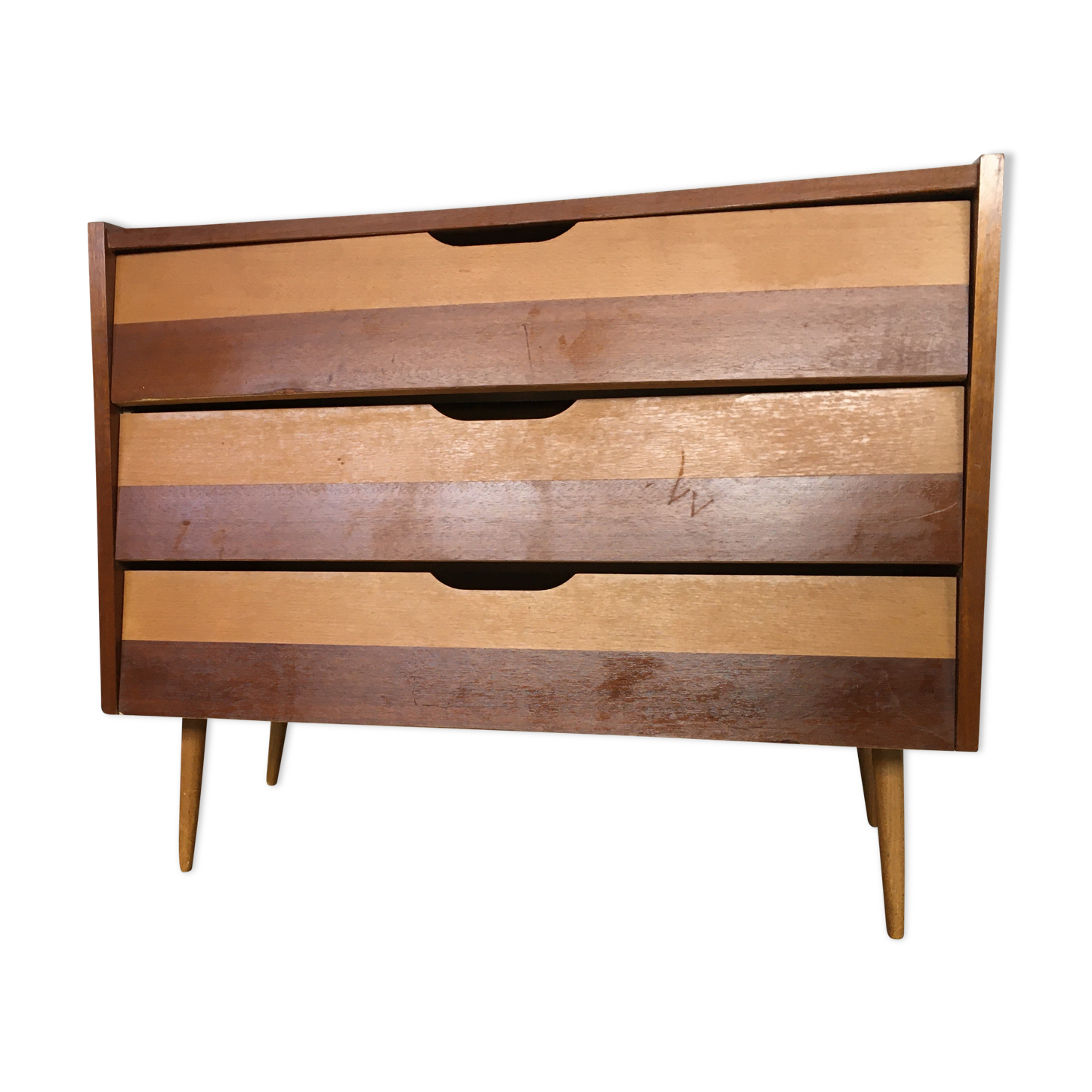 Bi-color shoe cabinet of the 50s with compass feet