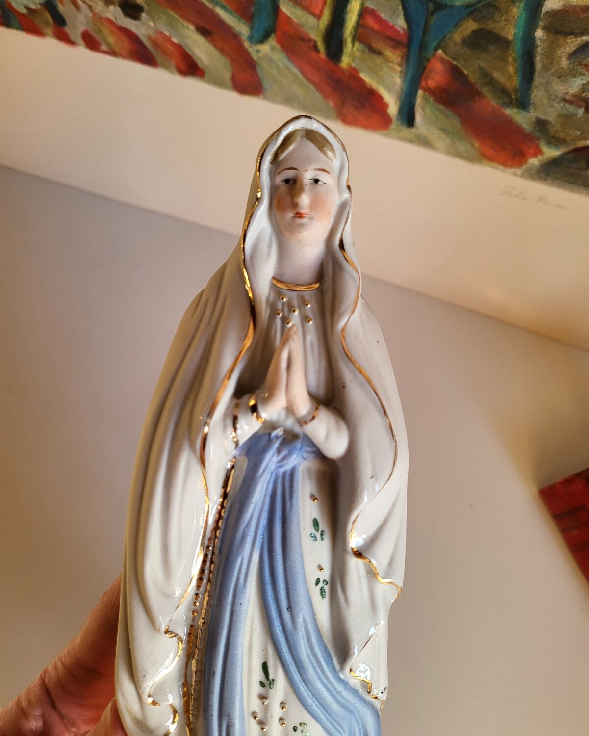 Religious Statuette of the Virgin Mary in Biscuit Porcelain