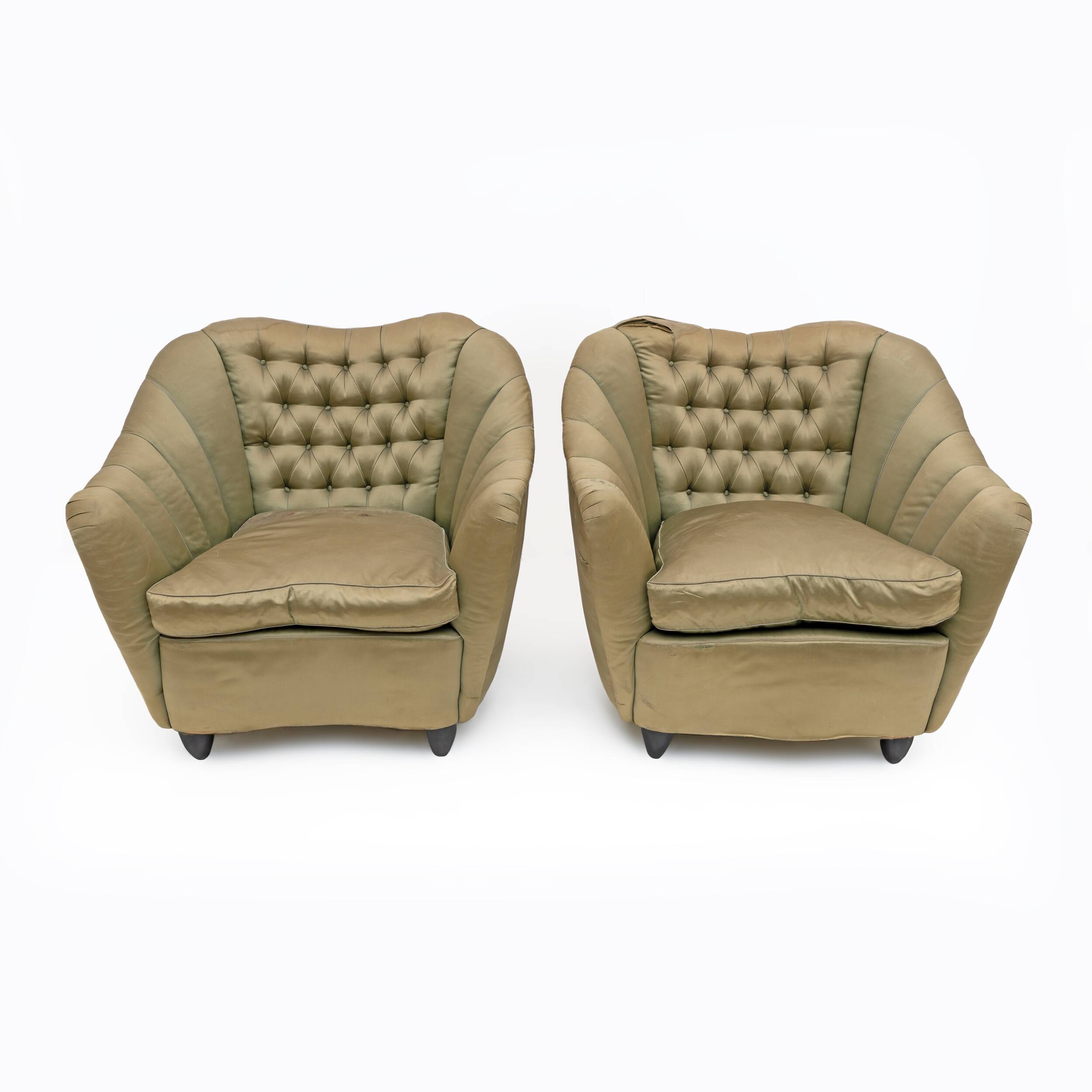 Pair of Gio Ponti style Mid-Century Modern Curved Armchairs, 1940s