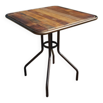 Table de bistrot en teck et fer forgé