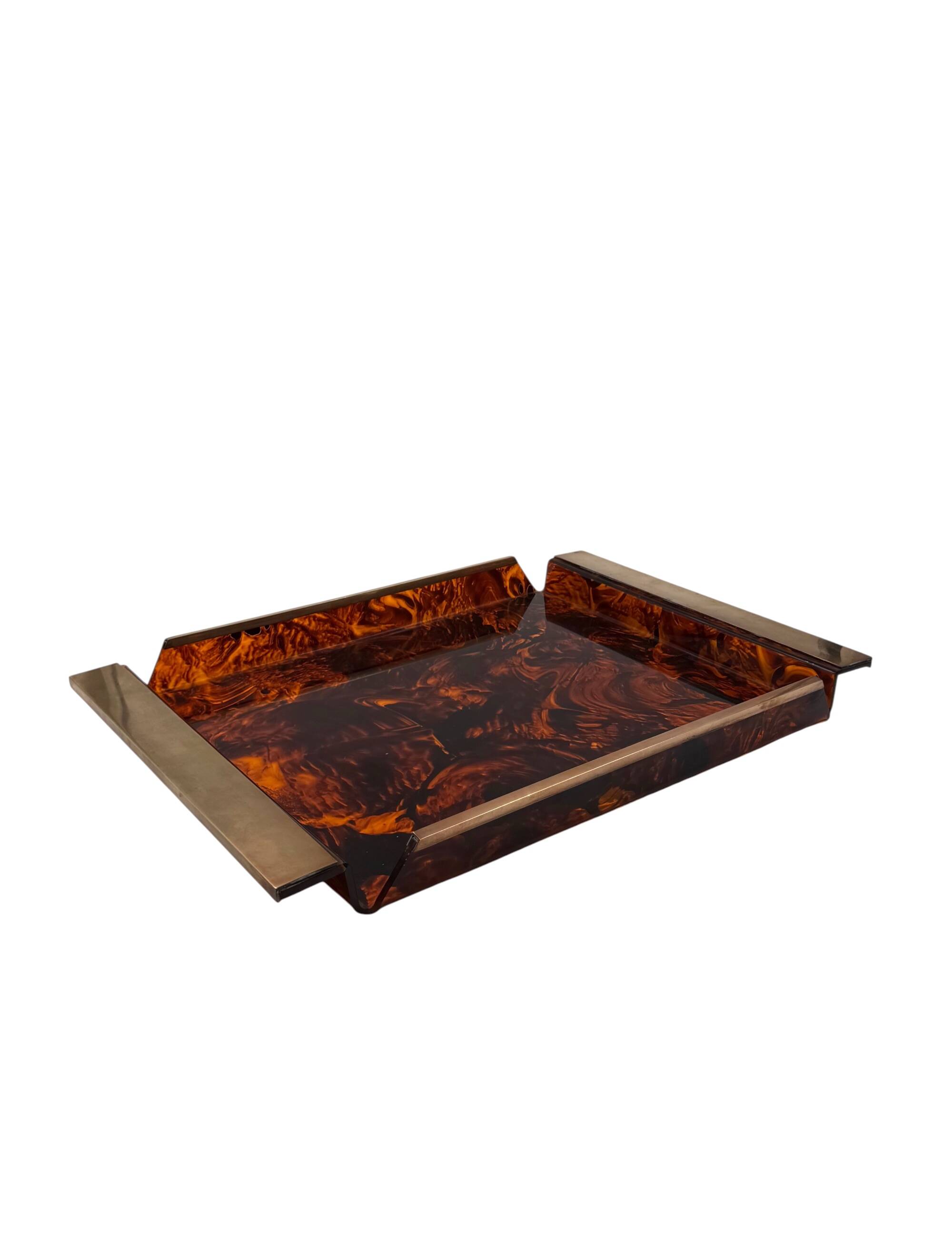Hollywood regency brass and tortoiseshell lucite tray, Italy 1970s