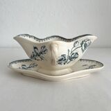 Saucière ancienne en terre de fer fleurs oiseaux "Malaga" Petrus Regout
