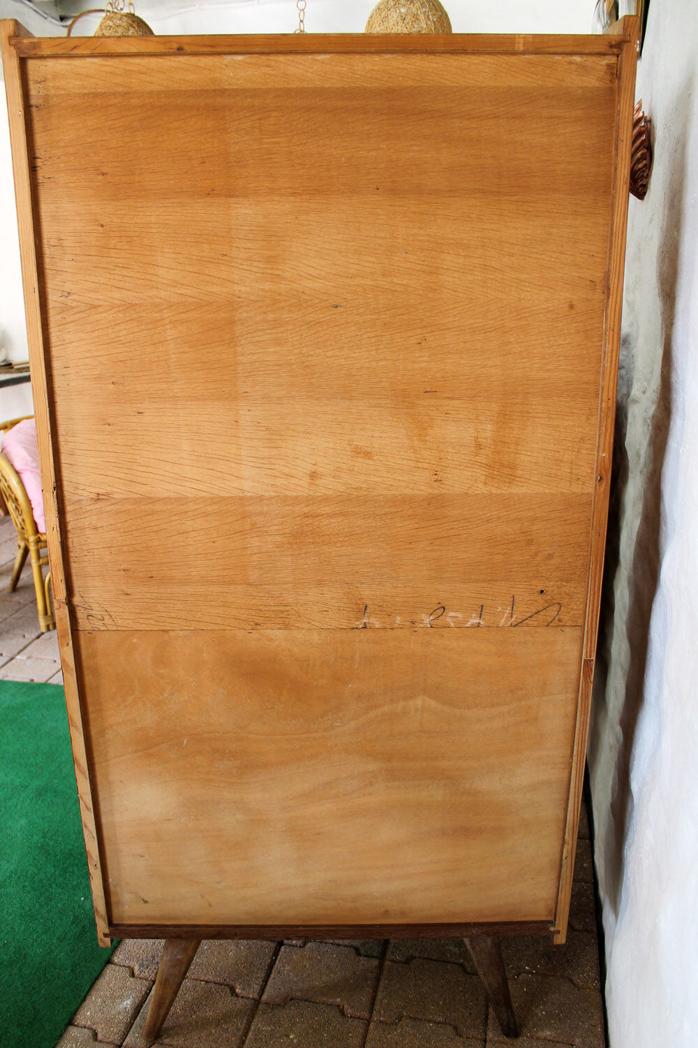 Secrétaire vintage en bois et rotin