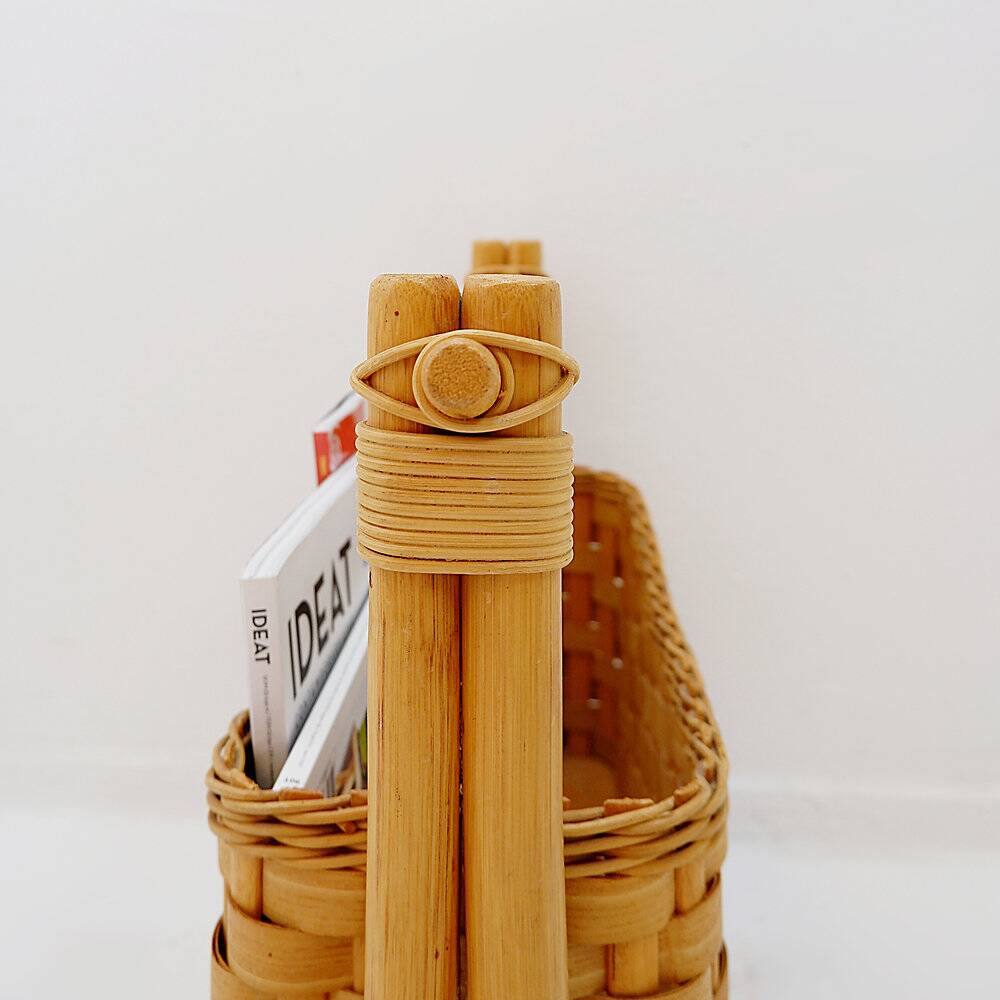 Vintage bamboo magazine rack in bohemian style - 1970s