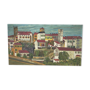 Huile sur bois « ville » - bernier