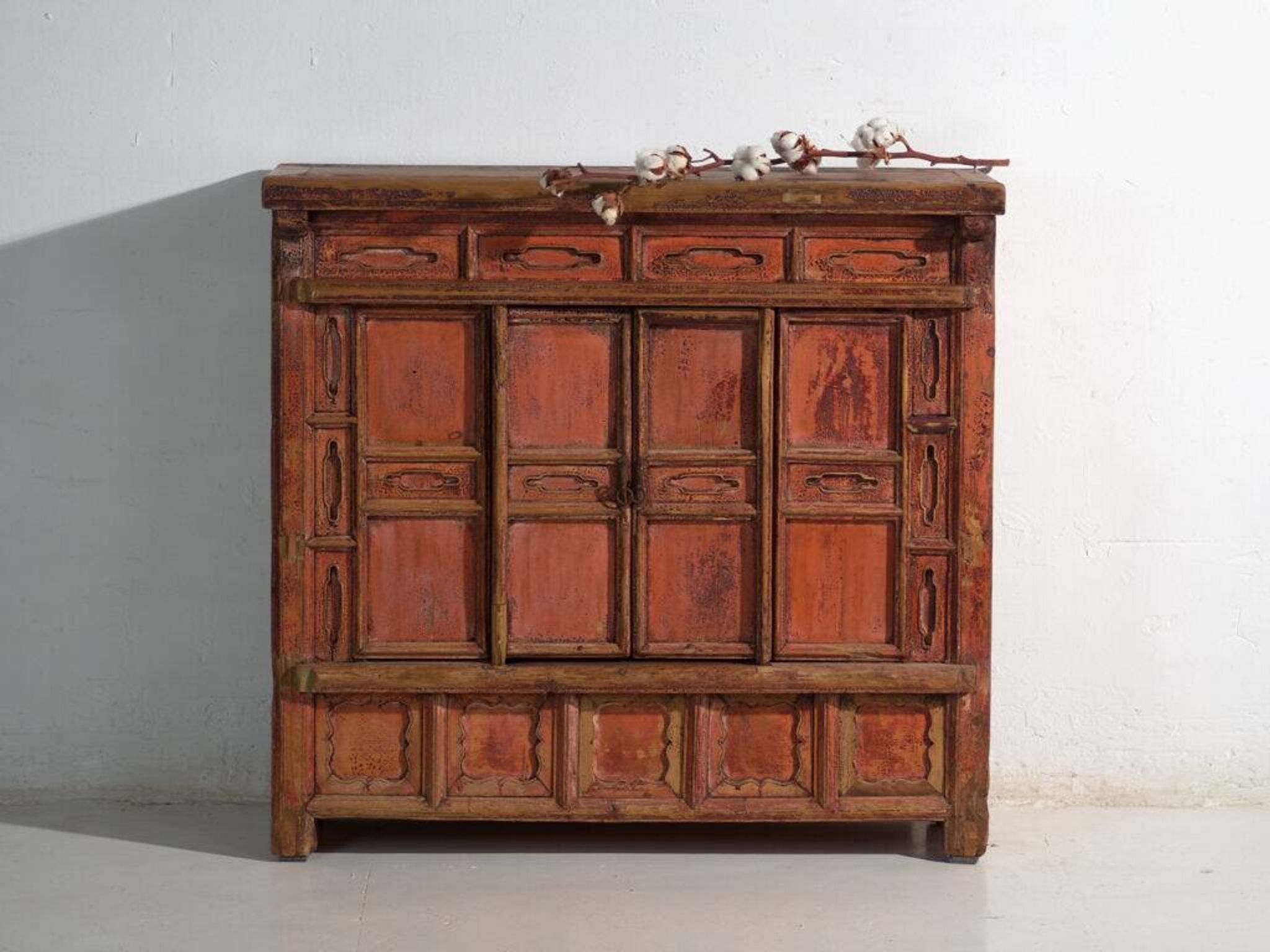Shanxi buffet in original red paint with four drawers – China, circa 1930