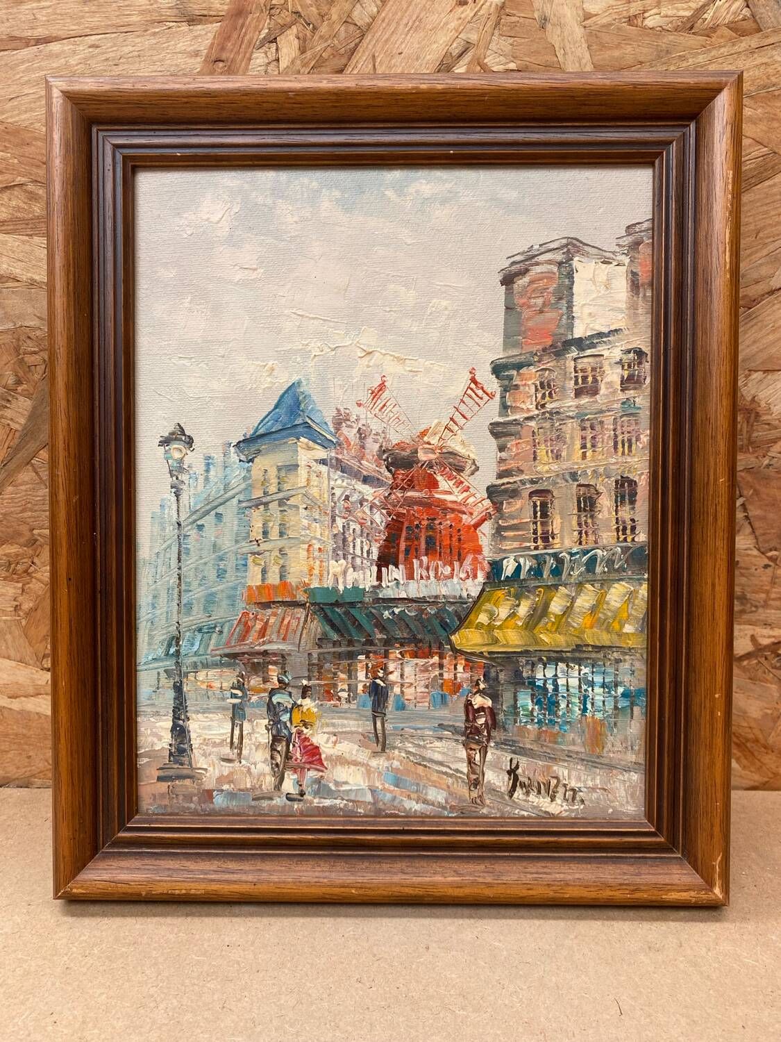 Old painting caroline burnett view paris moulin rouge oil on canvas
