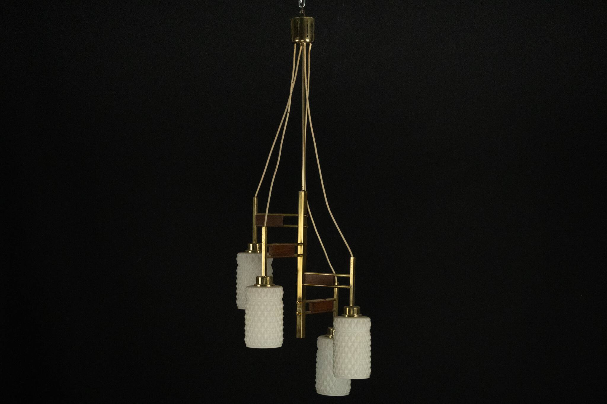 Mid-Century Modern Brass & Glass Chandelier