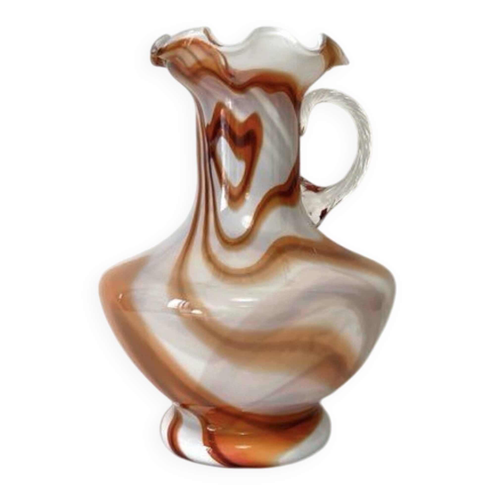 Vintage Murano glass vase, white and orange opaline from the 1970s.
