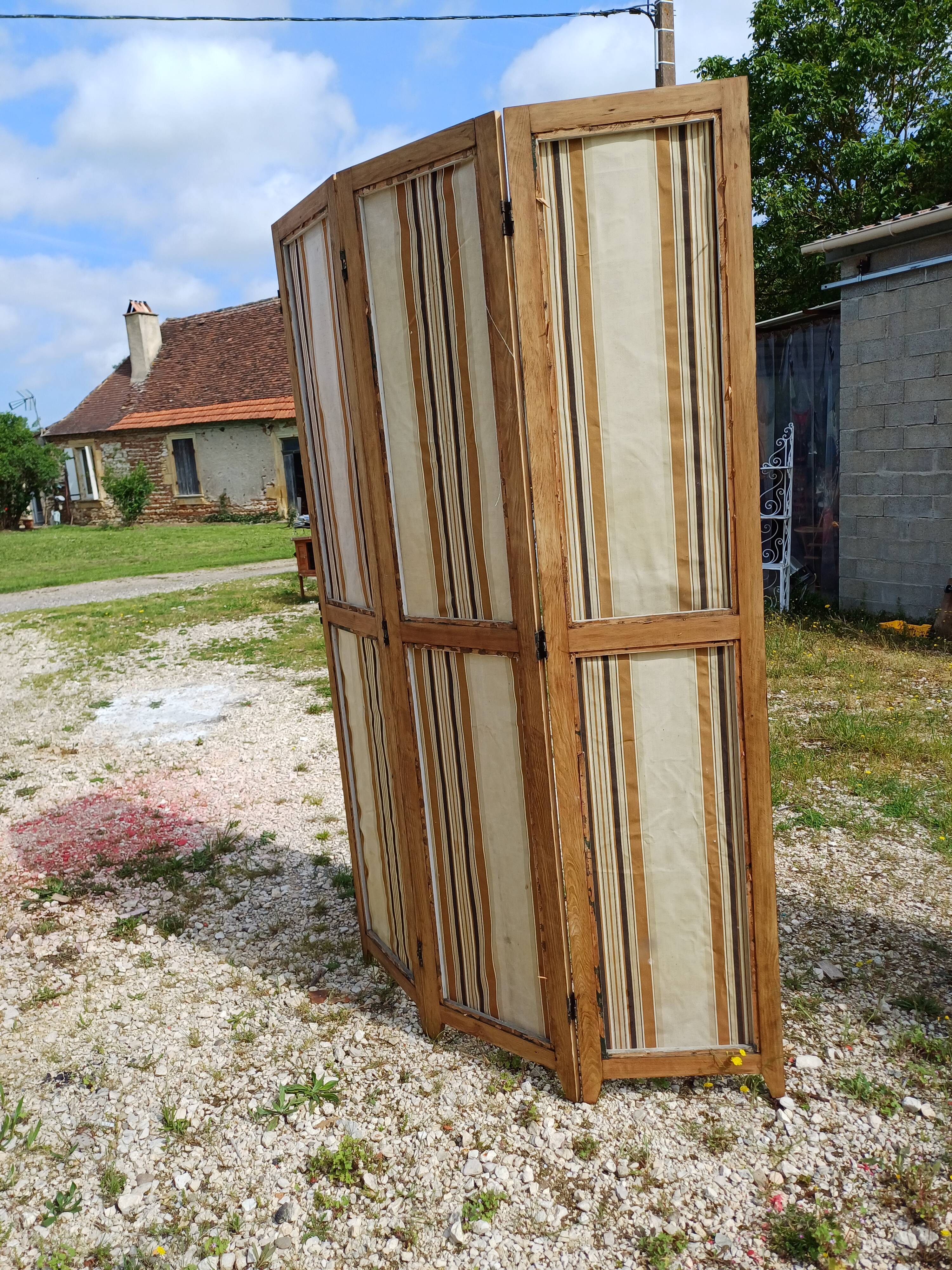 Paravent 4 Vantaux Bois et Tissus Vintage