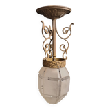 Art Deco Metal Pendant Lamp with Frosted Glass Globe