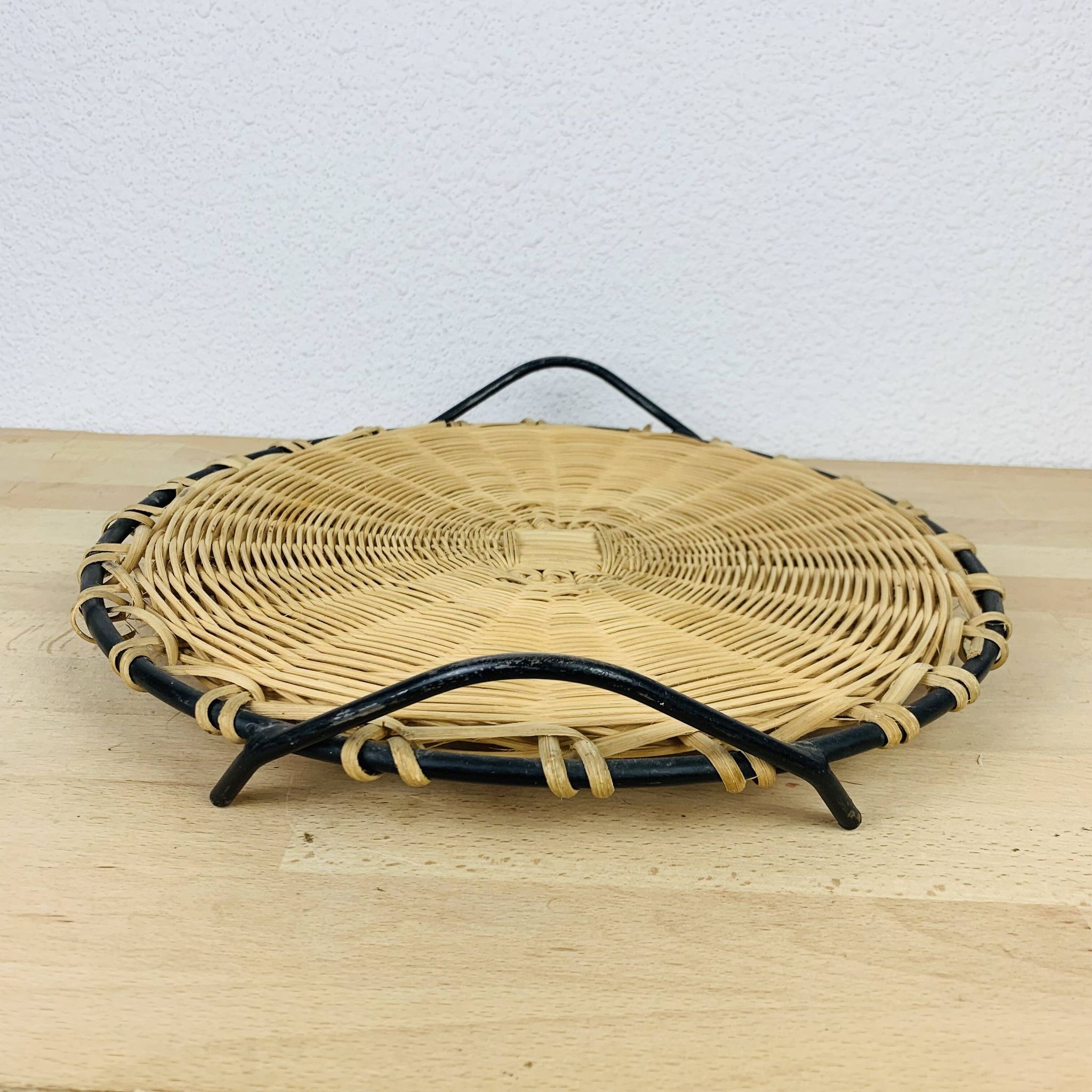 50s metal rattan tray