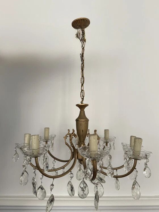 Brass chandelier with crystal drops