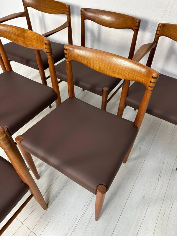 Ensemble de 6 chaises de salle à manger vintage en teck danois des années 1960, par H.W. Klein pour Bramin