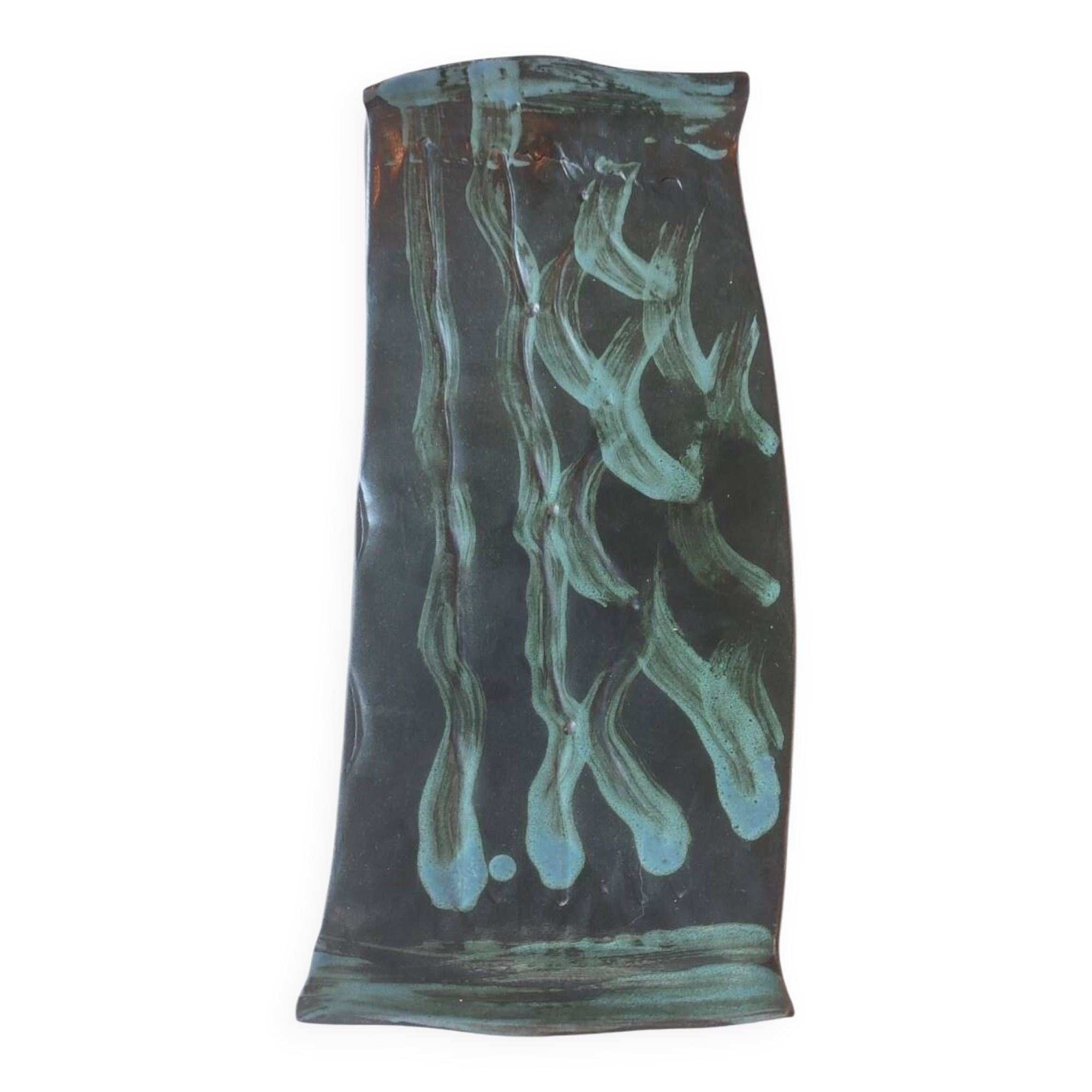 Large shallow dish (signed) in French studio stoneware from the 1960s-70s.