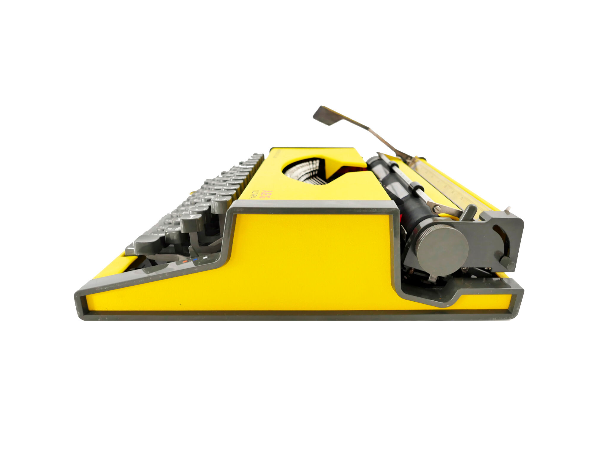 Machine à écrire Olympia AEG Dactymétal De Luxe Jaune révisée ruban neuf avec valise verte