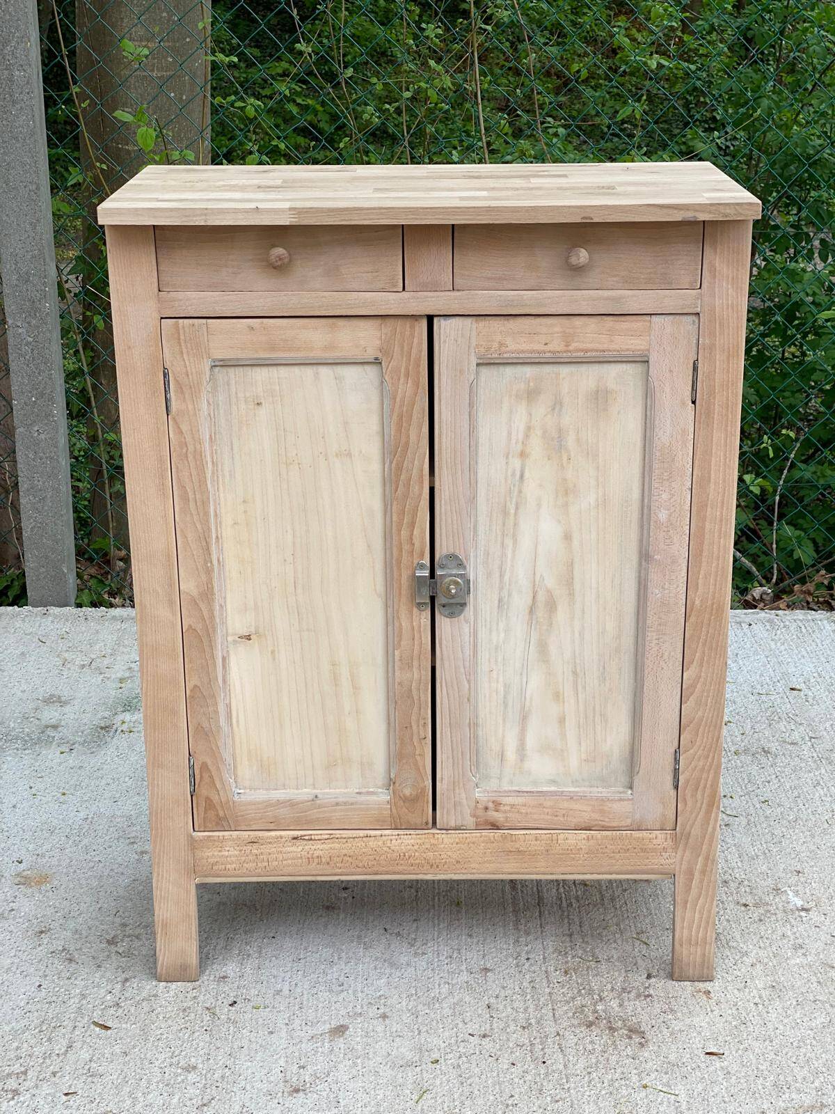 Renovated Parisian sideboard in raw solid wood 72cm