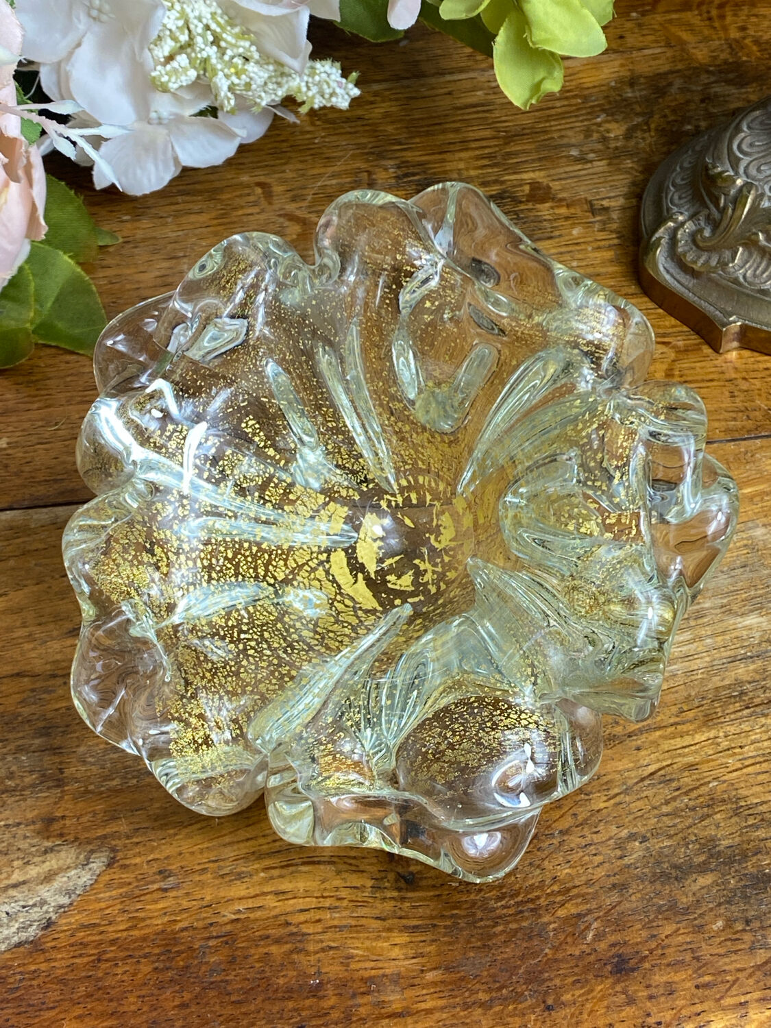 Cendrier en verre de Murano et feuille d’or par Barovier et Toso