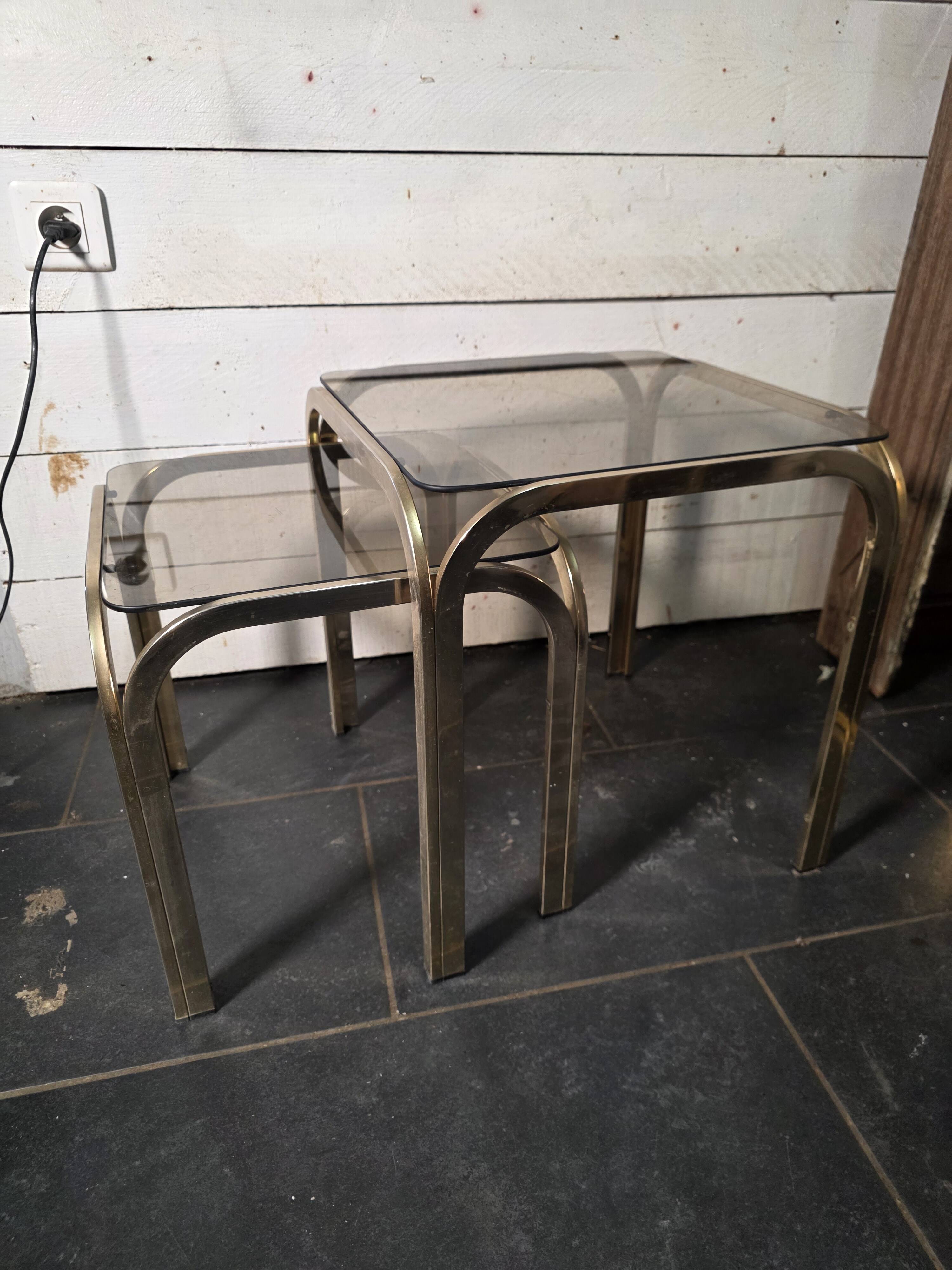 1970s golden metal nesting table