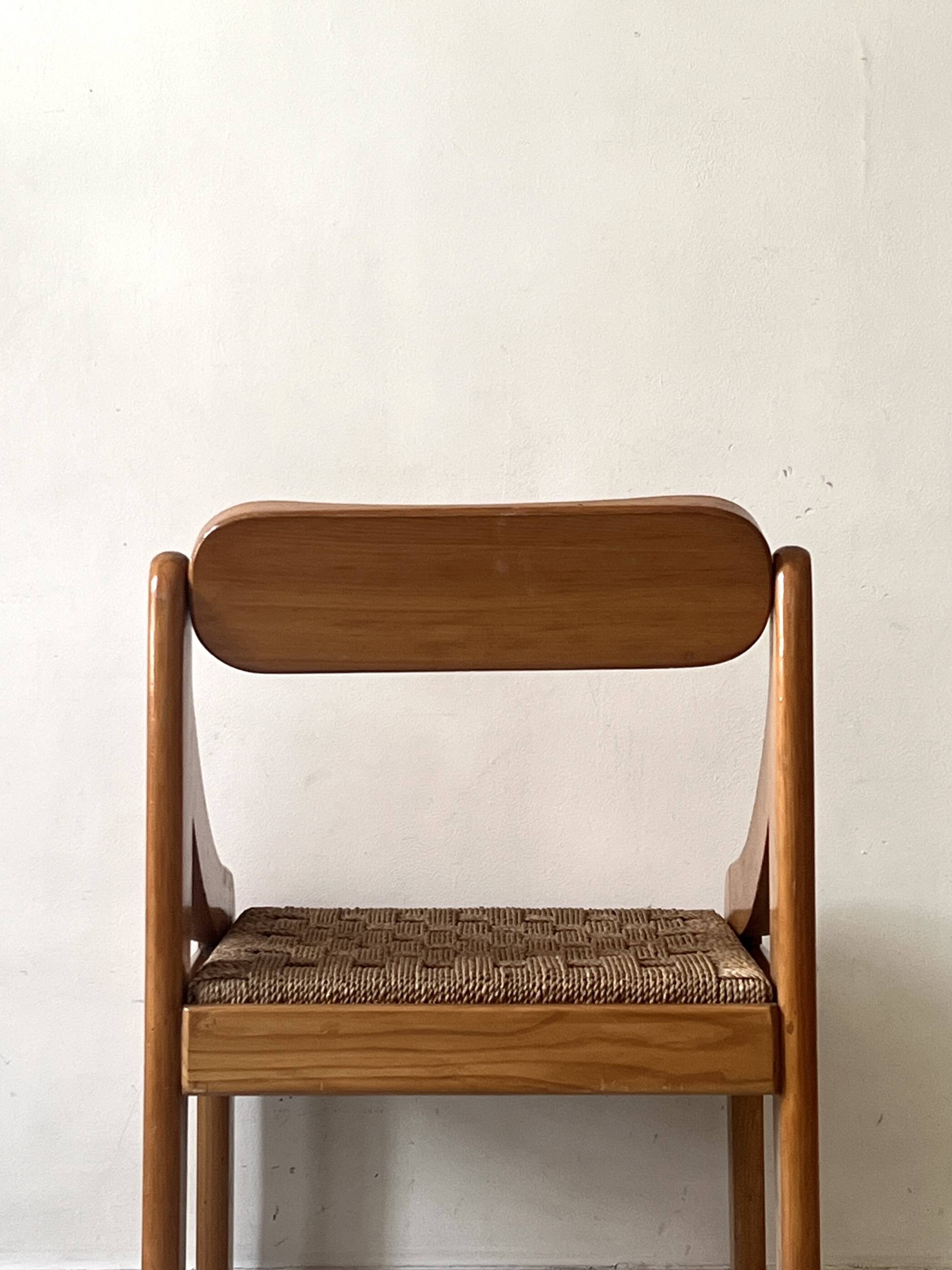 Chaise scandinave vintage en orme et corde tressée, design 1950
