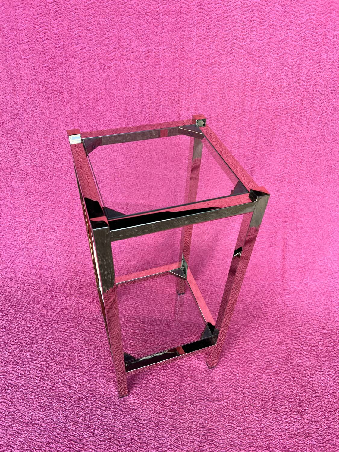 VINTAGE 1970 COFFEE TABLE SQUARE GOLD BRIGHT TUBE SQUARE 2 PLATTERS