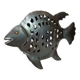Large metal fish-shaped candle holder