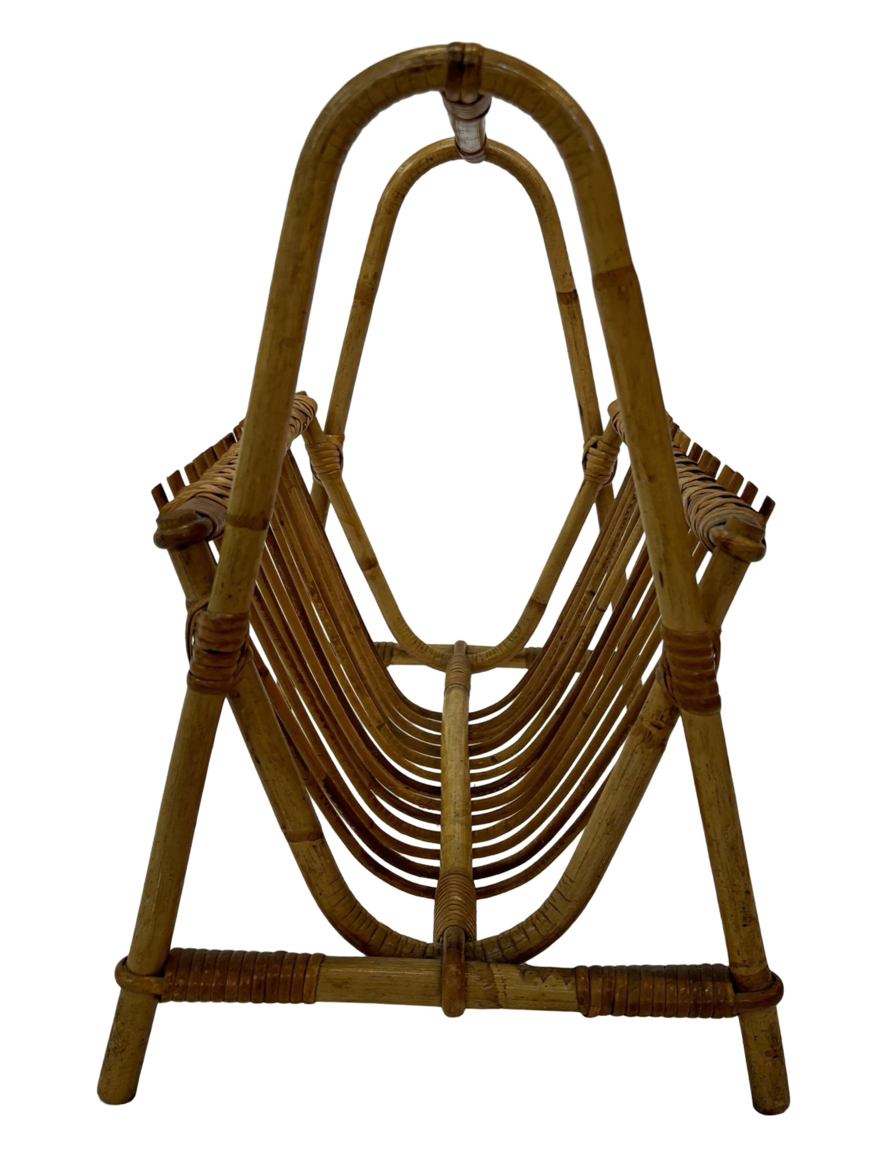 Vintage Rattan Magazine Basket Newspaper Rack 60s Rohe