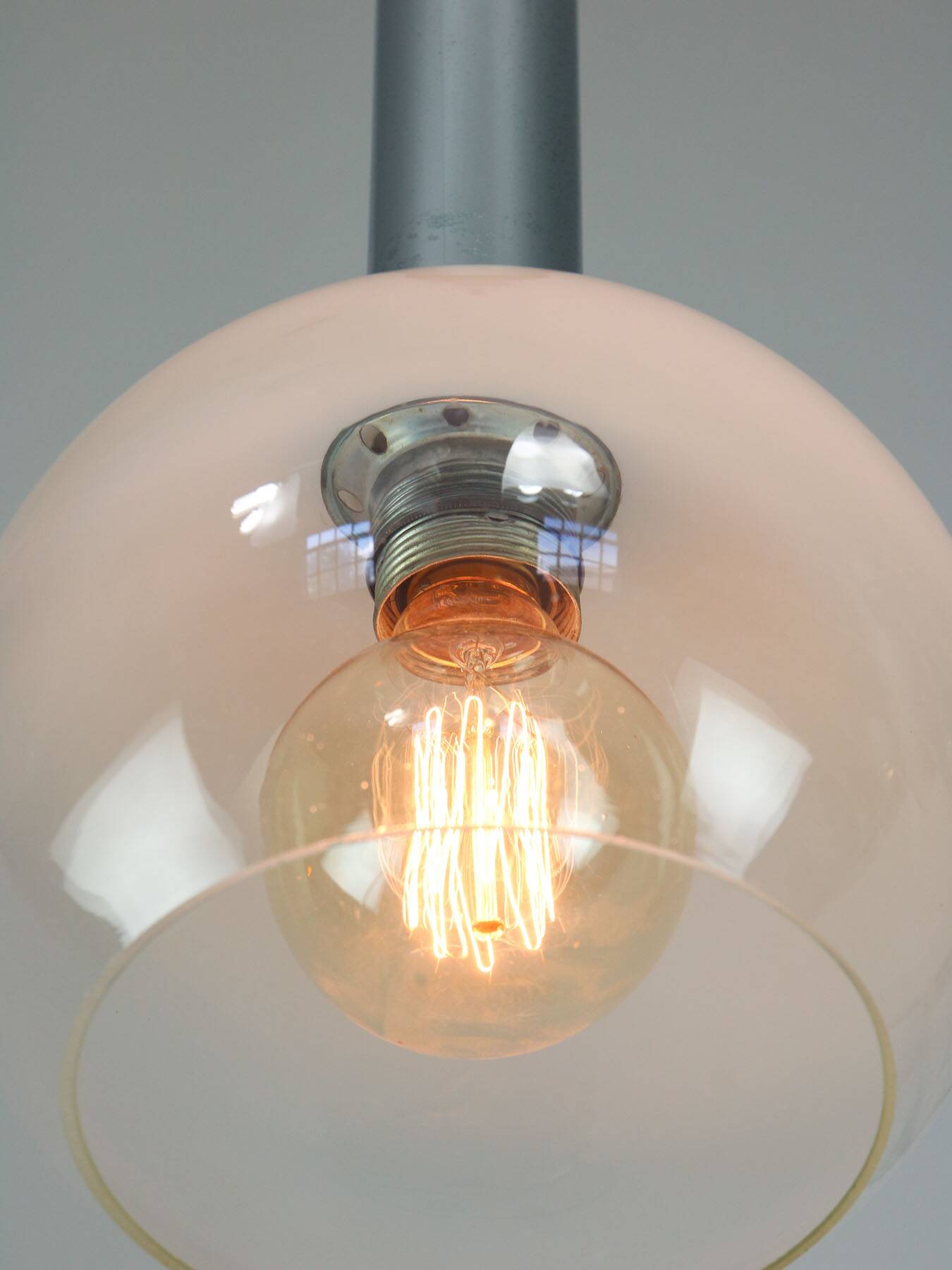 Vintage Italian Chrome and Glass Pendant Lamp