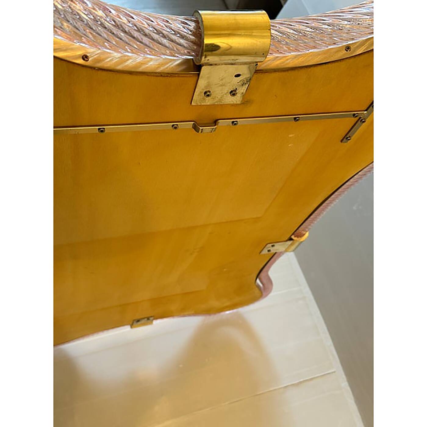 Scenographic Pink and Gold Mirror With Torchon Glass